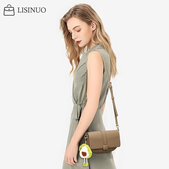 Brown Pebbled Vegan Leather Crossbody Bag with Gold Hardware & 2 Straps - Picture 3 of 7